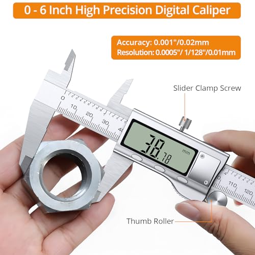 Neoteck 6 inch Stainless Steel Digital Caliper and Feeler Gauge Set | LCD Display Digital Ruler with Fraction/Inch/MM Conversion for Inside,Outside Diameter,Depth,Step Measurement and DIY,Guitar