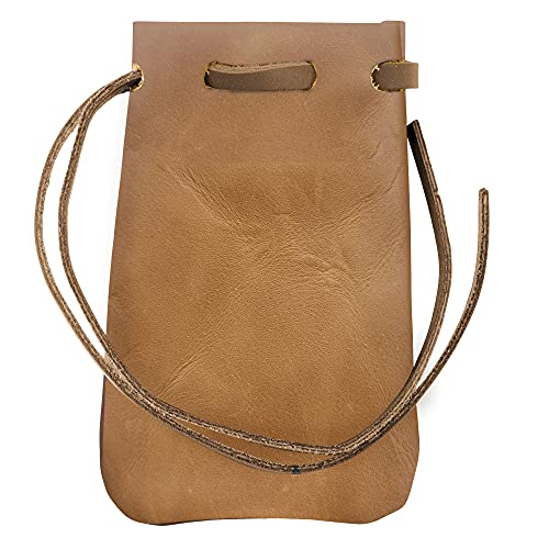 Leather Drawstring Pouch, Coin Bag, Medicine Tobacco Pouch Medieval Reenactment Made in U.S.A. by Nabob Leather Size 4.75" x 3" - color: Rustic Tan, style: Small