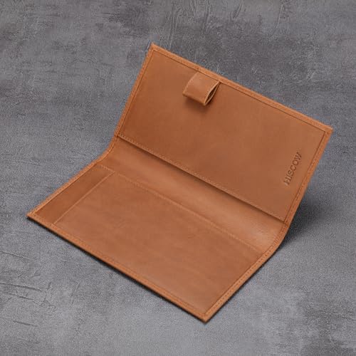 HISCOW Leather Checkbook Cover for Duplicate Checks with Pen Holder - color: Vintage Brown
