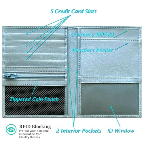 Chambray RFID Genuine Leather Passport Wallet - color: Chambray