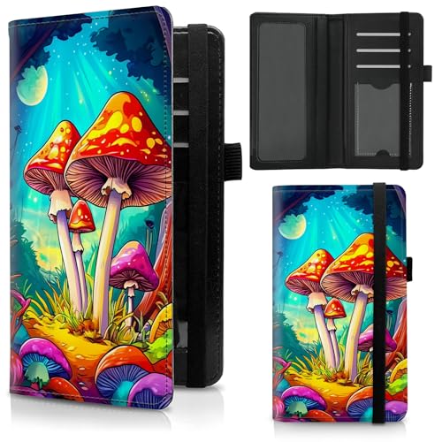 Checkbook Cover for Duplicate Checks,Slim Durable RFID Blocking Checkbook Credit Card Holder for Personal and Business Checks-Colorful Mushrooms - color: Colorful Mushrooms