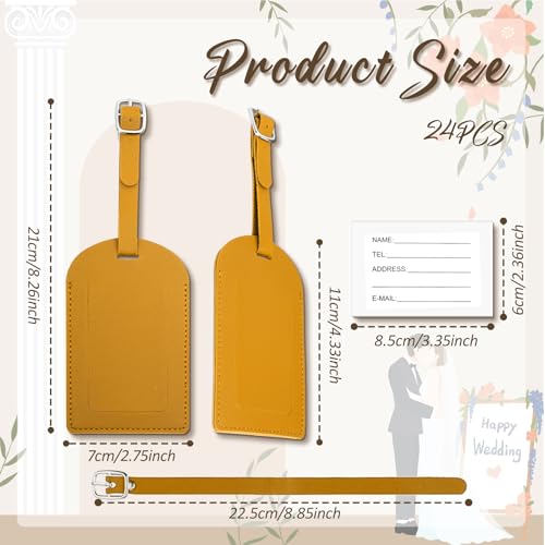 24 Pack Leather Luggage Tag Yellow Wedding Favor Bulk Travel Tag - color: Yellow