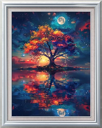 Leczany Cross Stitch Patterns Stamped Kit for Beginners | Embroidery Supplies DIY Craft Kit Needlepoint for Adults Starter | 11CT, 3 Strands | Tree in the Lake 15.8x20.9 inches - color: 11CT Stamped kits, Tree in the Lake 15.8x20.9 inches