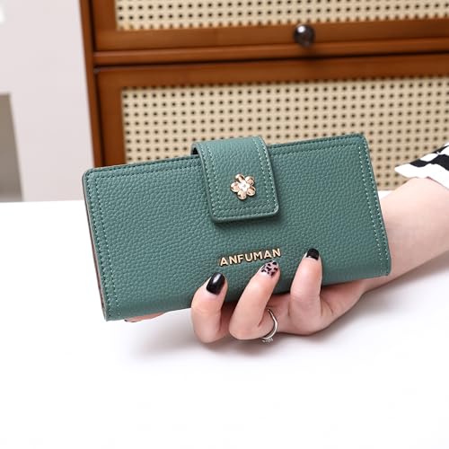 Long Wallets for Women Rfid Blocking Leather Multi Card Holder Wallet Clutch Ladies Wallet Zipper Pocket with ID Window Turquoise - color: Turquoise