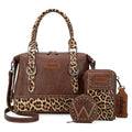 Wrangler 3Pcs Doctor Bag Sets for Women Top-handle Satchel Bag with Cell Phone Handbag and Coin Purse - color: Brown Leopard