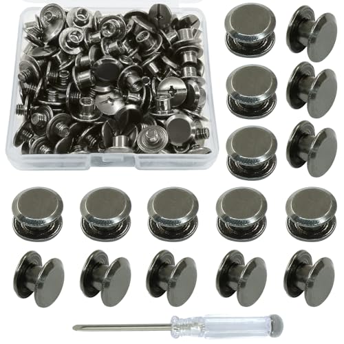 60 Sets Black Chicago Screws, M5*4mm Leather Rivets Screw Rivets Buttons DIY Leather Trim Craft Bookbinding for Decorate Repair Belt Bag Shoes Purse - color: Black