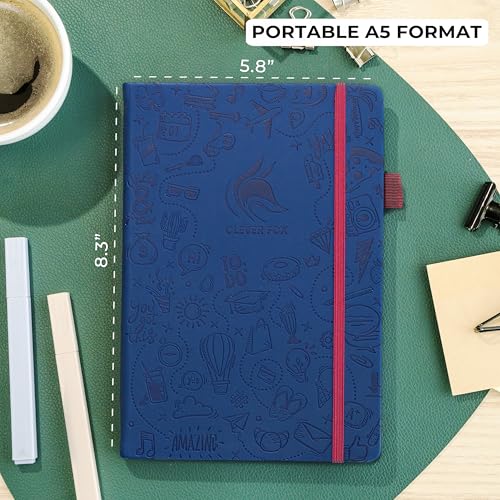 Clever Fox Dotted Journal, Blank A5 Notebook, Project Planner, Navy Blue - color: Navy Blue