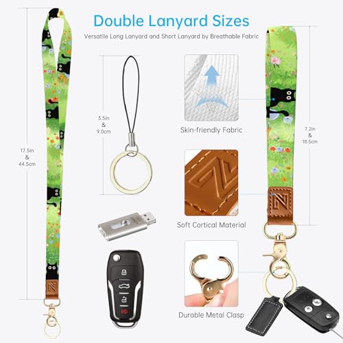 Cat Hidden Among the Flowers 2-in-1 ID Badge Holder & Lanyard Wallet for Teachers,Nurse,Professionals-Cute Zippered Coin Pouch,Removable Wristlet & Neck Lanyard,5 Card Slots Stylish Work 3 - color: Cat Hidden Among the Flowers 3