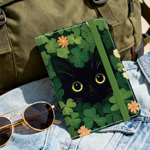 PU Leather Passport Holder Cover 5.9×4.3 Inch with Credit Card Slot Boarding Pass Slot Combo Blocking Passport Holder Wallet Cover Case for Travel Boarding Essentials(Clover Cat) - color: Clover Cat