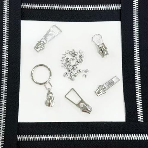 #5 Heavy Duty Metal Zipper 5 Pieces 1 Yard Long Each(Black/Silver Teeth) - color: Black/Silver Teeth