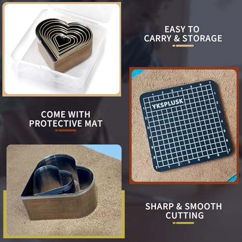 9 Pcs Leather Hole Cutter Tool Set, 9 Sizes Heart Shape Cutter Tools High Carbon Steel, Leather Cutting Dies Kit for DIY Craft, Hollow Punching with Plastic Box - style: 9 Pcs Heart