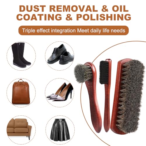 Rolett 4-Piece Horsehair Shoe Brush Shine Kit, Horse Hair Brush for Leather | Premium Shoe Polish brush, Leather Shoe Boot Brushes for Cleaning and Polishing