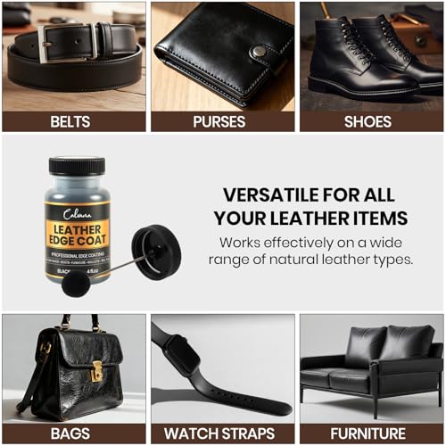 Black Leather Edge Coat with Built-in Applicator - Flexible, Water-Resistant Edge Sealer & Finish for Purses, Belts, Shoes, Bags, Furniture & More (4oz)