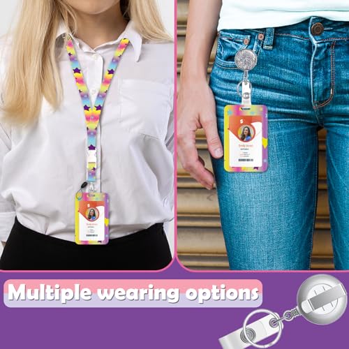 ID Badge Holder with Lanyard,Retractable ID Badge Card Holders Detachable Neck Lanyard Strap with Badge Reel and Vertical ID Holder for Nurse Students Teachers Office Staff(Colorful Stars) - color: Colorful Stars