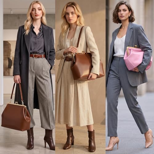 Kiss Lock Frame Handbag, PU Leather Shoulder Tote Bag Messenger Hobo Clutch Purse for Women Formal Work Leisure - color: Pure Brown
