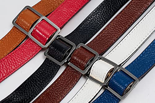VanEnjoy Full Grain Genuine Leather Adjustable CrossBody Strap Replacement for Bag Purse, 0.7" Wide,26-51" Long - color: Brownish Red-grey Buckles
