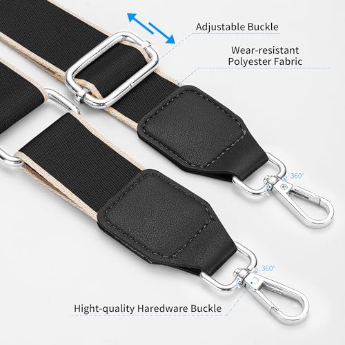 Hamdecro Purse Straps Replacement Crossbody, Universal Wide Shoulder Strap for Bags Adjustable Straps for Handbags, Silver Buckle - Black - color: Silver - Black