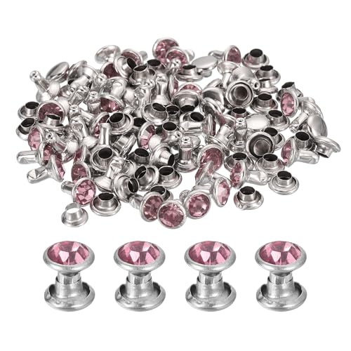 uxcell 60 Sets Rhinestone Rivets, 6mm Leather Rivets Crystal Rivets Stud Rapid Double Cap Rivets for DIY Leather Craft Fabric Clothes Belt Bags, Pink - color: Pink, size: 6mm