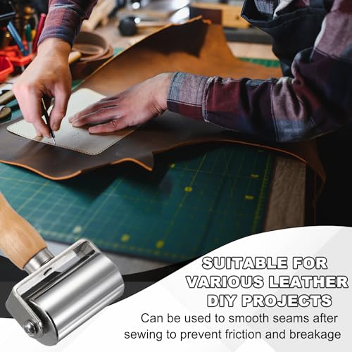 HARFINGTON 2pcs Leather Press Roller Leather Glue Edges Laminating Rolling | 60mm / 2.4" Length Stainless Steel Laminating Roller with Wooden Handle for DIY Leather Crafting Car Soundproof Mat, Silver - size: 60mm/2.4"