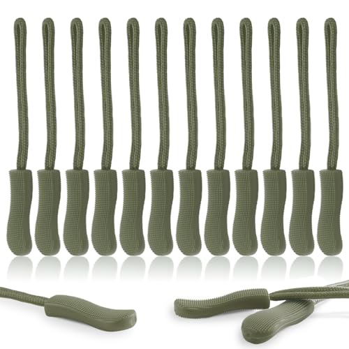 CooBigo 12Pack Zipper Pull Replacement, Golf Bag Zipper Pull Replacement Tab for Backpack, Jackets, Pants, Boots, Coats, Luggage - ArmyGreen(Universal Extender), #11 ArmyGreen(12 PACK) - color: 06#- MilitaryGreen 12pcs