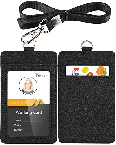 Teskyer Leather ID Badge Holder with Lanyard, Vertical Starry Black | Durable Nylon Lanyard, Rear Card Pocket, Scan Without Removing Card, Built to Last, Work & Cruise Ready - color: Starry Black, size: Vertical