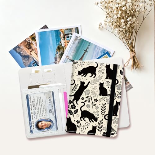 PU Leather Passport Holder Cover 5.9×4.3 Inch with Credit Card Slot Boarding Pass Slot Combo Blocking Passport Holder Wallet Cover Case for Travel Boarding Essentials(Botanical Cat) - color: Botanical Cat