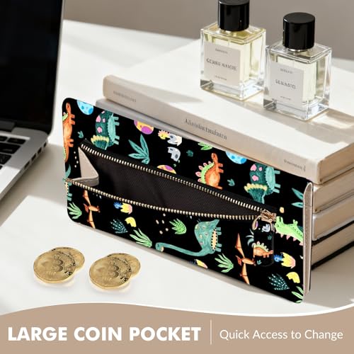 Anikathy Womens Wallet, Rfid Wallets for Women,Slim Thin Credit Card Holder Organizer Purse,PU Leather Cute Long Bifold Clutch Cash Wallet with Zipper Coin Pocket,Ladies Gift,Dinosaur X - color: Dinosaur X