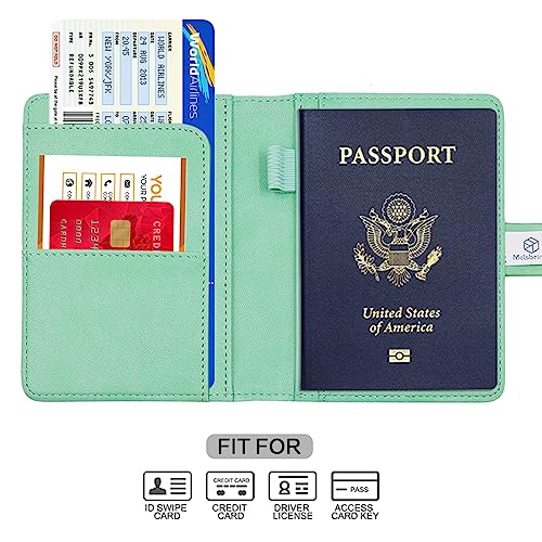 Melsbrinna Premium Leather Passport Holder Covers Case, Waterproof Rfid Blocking Travel Wallet Passport Holder with Pen Holder, Cute Passport Book for Women/Men - color: AS-Mint Green