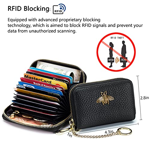 imeetu RFID Credit Card Holder, Small Card Wallet Women, Leather Card Case | Genuine Leather Women's Card & id Cases, Change Coin Purse with Zipper Keychain id Window, 20 Colors & 3 Styles, Daily, Gifts - color: Pro - Green, size: Pro