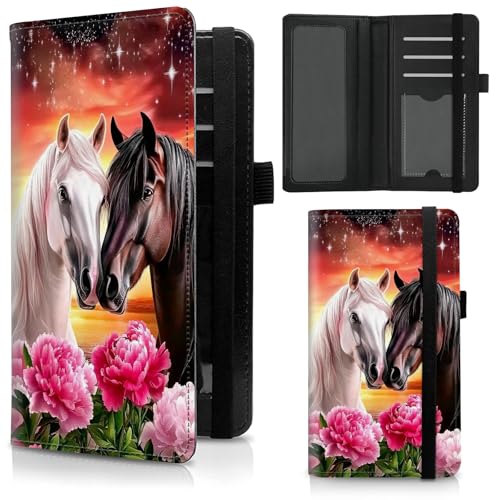 Checkbook Cover for Duplicate Checks,Slim Durable RFID Blocking Checkbook Credit Card Holder for Personal and Business Checks-Peony Flowers and Horses - color: Peony Flowers and Horses