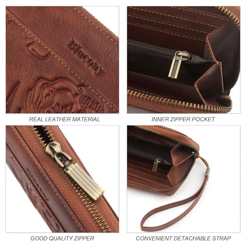 Leather Long Wallet Women With Wristlet,RFID Blocking Embossedbrown - color: a6-embossed brown