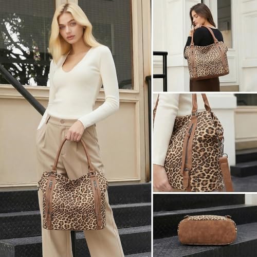 Checkered Tote Bag Large Checkered Purses for Women Plaid Hobo Shoulder Bag Multiple Pockets Tote Handbags - color: D01-brown Leopard