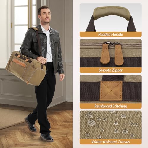 Canvas Duffle Bag 50L Expandable Travel Weekender Bags, Brown | Travel Duffel Bags for Men Women, Weekender Overnight Bag with Shoes Compartment, for Travel, Camp, Gym, Business - color: Brown
