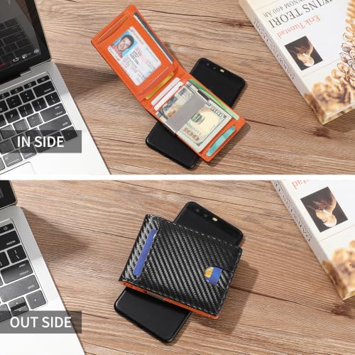 FALAN MULE Money Clip Wallets for Men RFID Blocking Front Pocket Wallet Slim Bifold Card Holder Minimalist - color: Nb-Black with orange