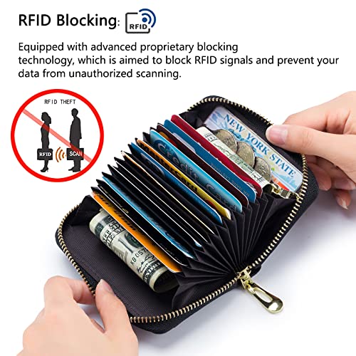 imeetu Rfid Credit Card Holder, Businese Card Case, Wallet for Women Men | Genuine Leather Card Wallet with id Window, Keychain & Double Zipper, Water-resistan Small Wallet with Gift Box, Daily Travel - color: Pro - Grey