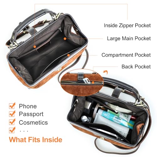 CONTACTS Full Grain Leather Doctor Purse Bag for Women Top Handle Bag Vintage Handbag Shoulder Bag - color: Camel Brown
