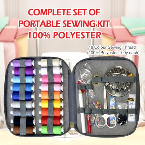 Sewing Kit with Case Portable Sewing Supplies for Home Traveler, Adults, Beginner, Emergency, Contains 18 Sewing Thread, Scissors, Needles, Measure etc (Grey） - color: Grey, size: 1 Pack