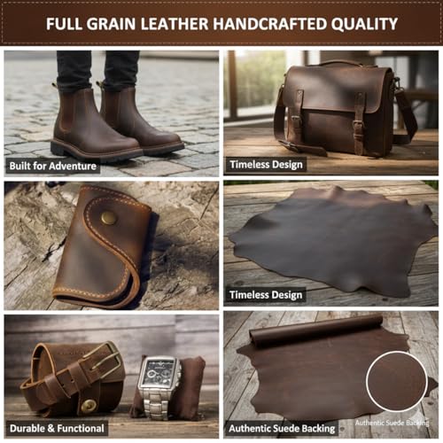 12x12 Inch Full Grain Cowhide Leather Sheet for Crafting & Tooling – 2mm Thick Genuine Leather Square for DIY Wallets, Belts, Holsters, Knife Sheaths, Leatherworking Projects(Brown)