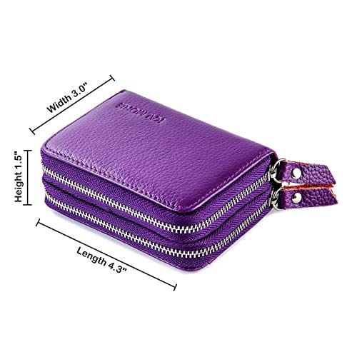 KALMORE Wallets for Women Genuine Leather Double Zipper RFID Blocking Purse with Coin Pocket - color: Purple