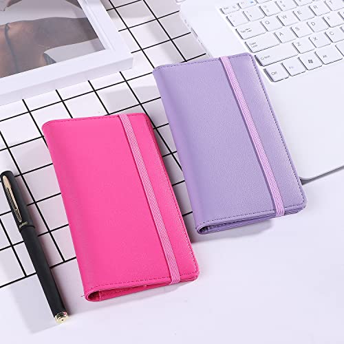 LOLOMLO PU Leather Checkbook Cover for Register Duplicate Checks, RFID Blocking Checkbook Holder with Elastic Strap & PVC Flap for Men and Women, Purple, Simple Style - color: Purple, style: Simple Style