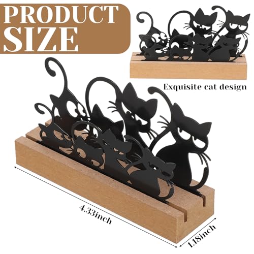CroBlissful 2 Pcs Cat Business Card Holders for Desk, Wood & Metal Black Funny Business Card Display Cats Silhouette Stand for Home Office - size: Wood, style: Black Cat