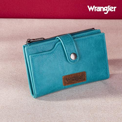 Wrangler Wallet for Women Bifold Card Holder with Zipper and ID Window - color: A-Turquoise