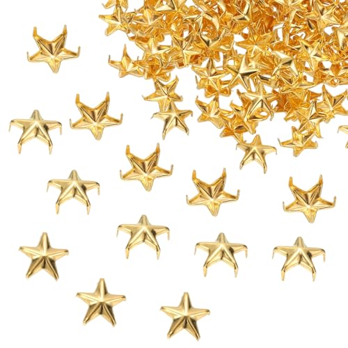 PATIKIL 10mm Metal Studs Spots 200Pcs Star Claw Beads Nailhead Rivets Spike Studs for Leather Craft Clothes Belt Bag Shoes, Gold - color: Gold, size: 10mm