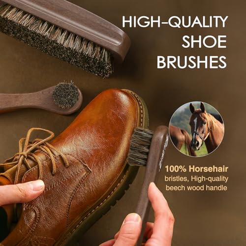 13Pcs Shoe Polish Kit, Shoe Shine Kit for Men & Women with Horsehair Brush, Mink Oil for Leather Boot Shoe Care Kit - color: Dark Brown