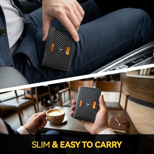 GSOIAX Wallet for Men Slim Top Grain Leather Wallet with 13 Card Slots & 1 Bill Compartment - RFID Blocking Thin Bifold Front Pocket Credit Card Holder (Carbon-black) - color: Carbon-black