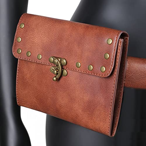 SUMGOGO Retro Belt Pouch Waist Bag Womens Fanny Pack Cellphone Holder Steampunk Medieval Renaissance Purse Costume Accessory - color: C2-Brown
