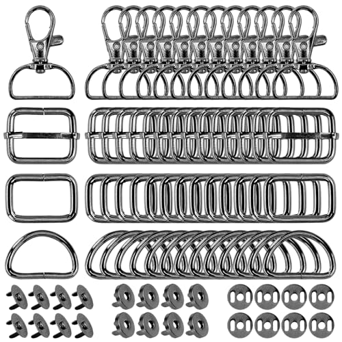 100Pcs Purse Hardware Buckles Bag Making Assortment Kit Includes Swivel D Ring Hooks Clasps Slide Buckles Snap Button - color: Gunblack