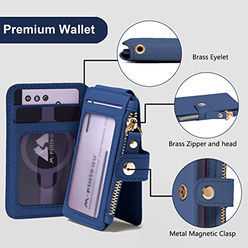 M-Plateau Keychain Wallet Women, Credit Card Holder for Women with Metal Keychain Ring for Car Keys,Ladies Mini Purse with ID Window and Zipper Pocket (Navy) - color: Navy