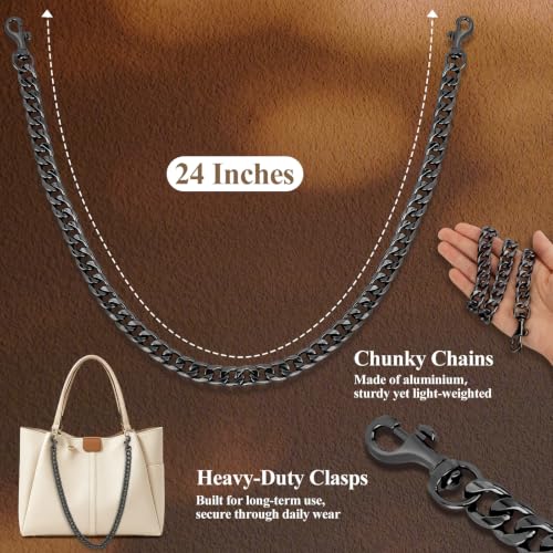 Purse Chain Medium Size Metal Bag Strap Extender Charm Replacement | Flat Links Accessory - color: Black