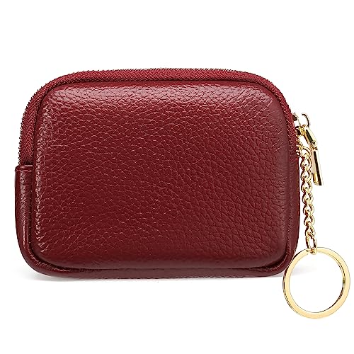 SENDEFN Mini Coin Purse Soft Leather Small Coin Pouch Purses Women Zipper Pocket with Key Ring - color: 2-Red